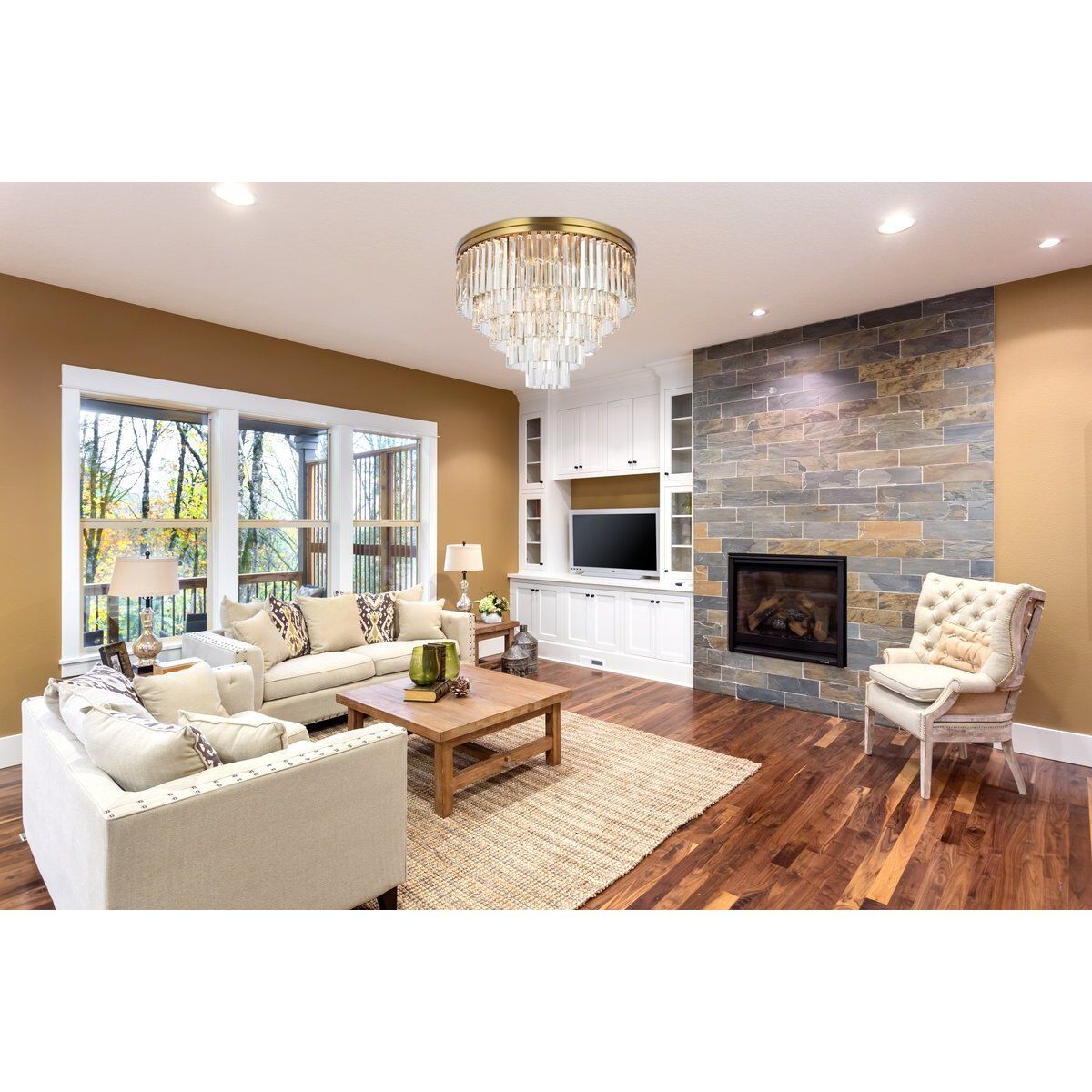 Sydney 17 Light 32 inch Satin Gold Flush Mount Ceiling Light in Clear