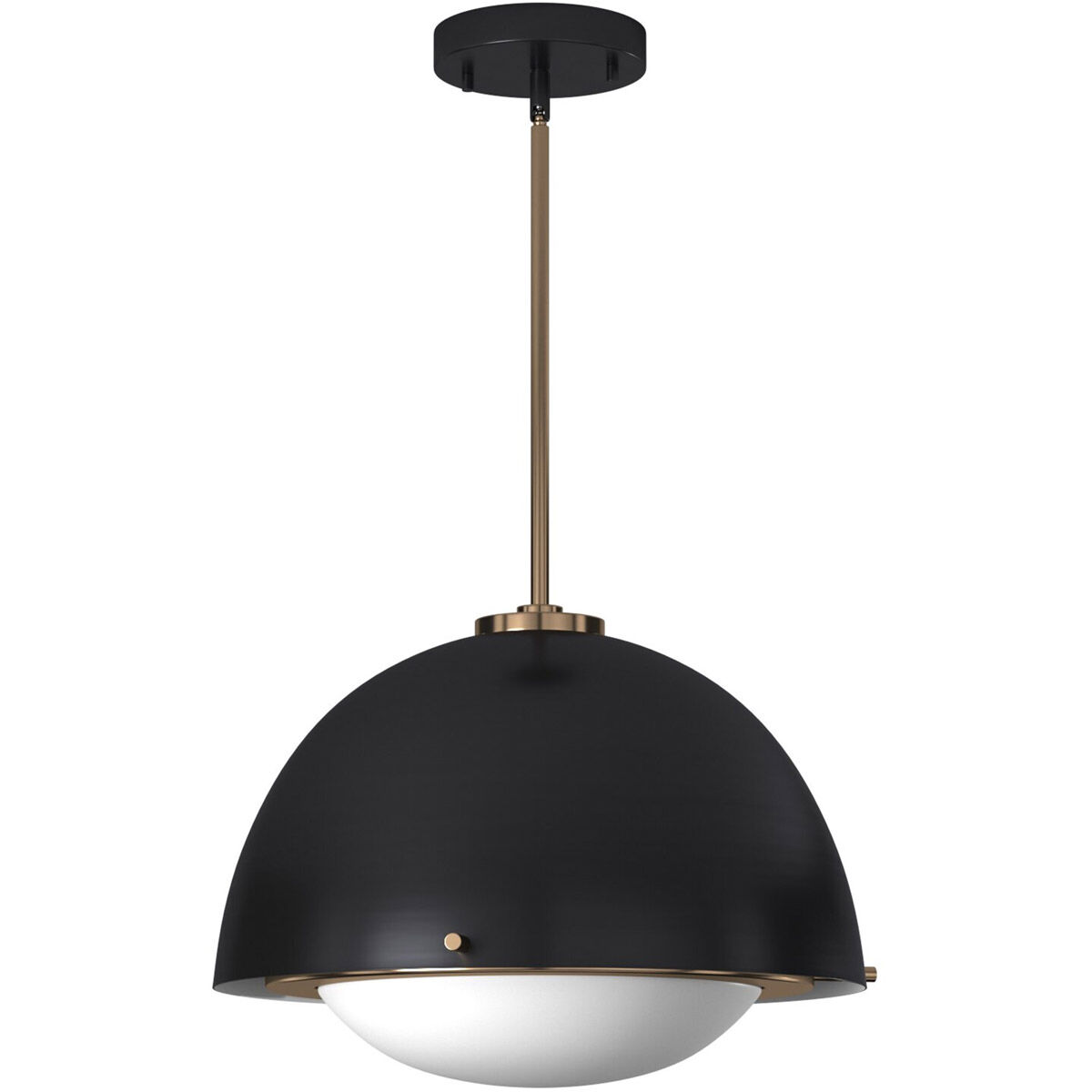 EVOLV 15 inch Matte Black with Brass Accents Pendant Ceiling Light, Hemisphere Family
