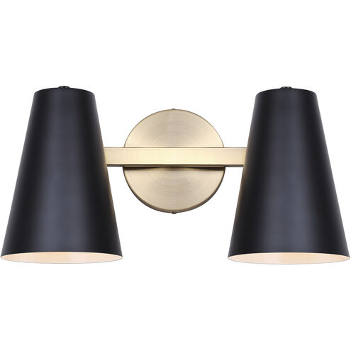 Harken 2 Light 15.5 inch Matte Black and Gold Vanity Light Wall Light