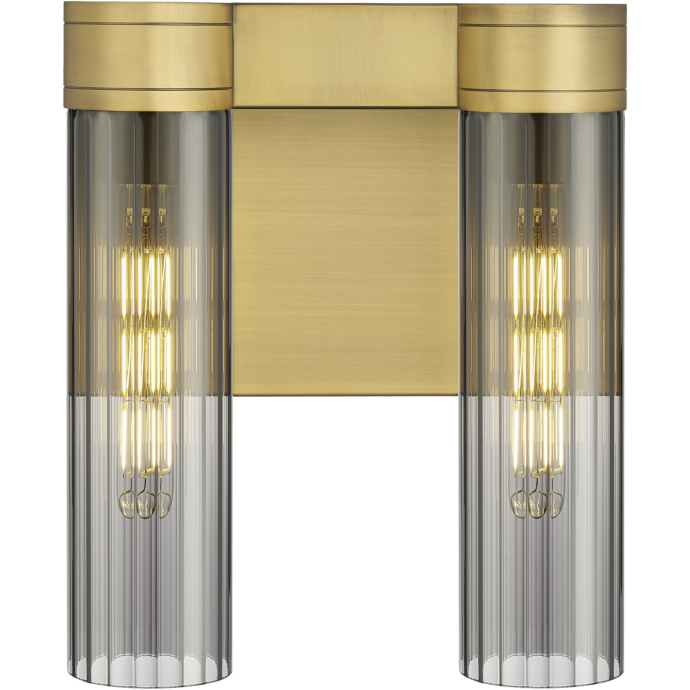 Empire 2 Light 10.5 inch Brushed Brass Sconce Wall Light in Plated Smoke Glass