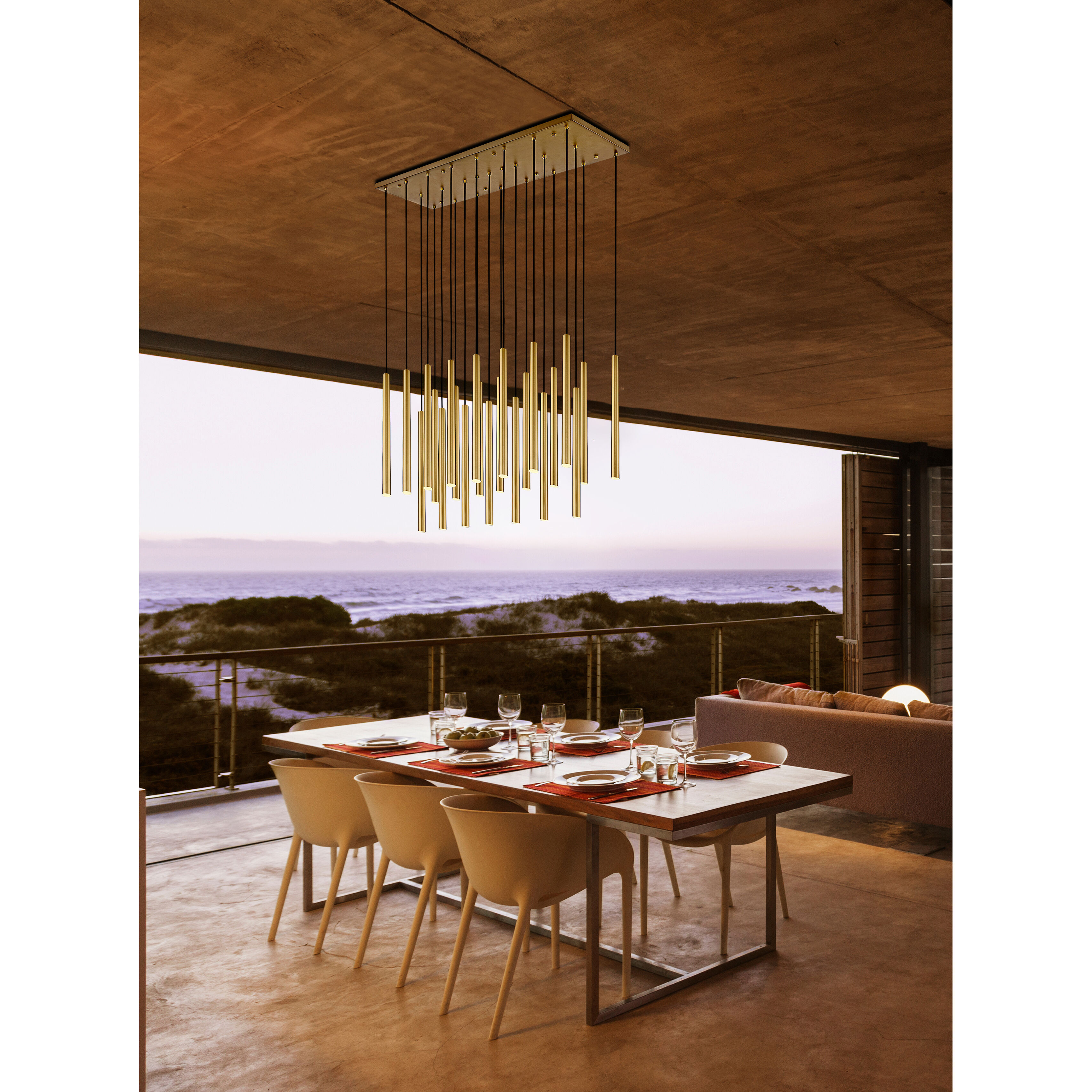 Forest Linear Chandelier Ceiling Light in Modern Gold