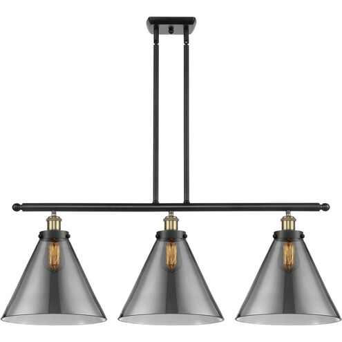 Ballston X-Large Cone LED 36 inch Black Antique Brass Island Light Ceiling Light in Plated Smoke Glass