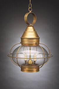Onion 2 Light 15 inch Antique Copper Hanging Lantern Ceiling Light in Clear Glass, Candelabra