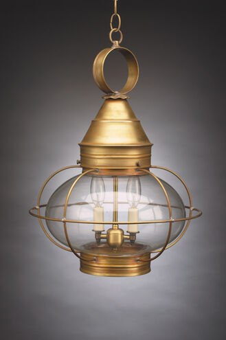 Onion 2 Light 15 inch Dark Antique Brass Hanging Lantern Ceiling Light in Frosted Glass, Candelabra