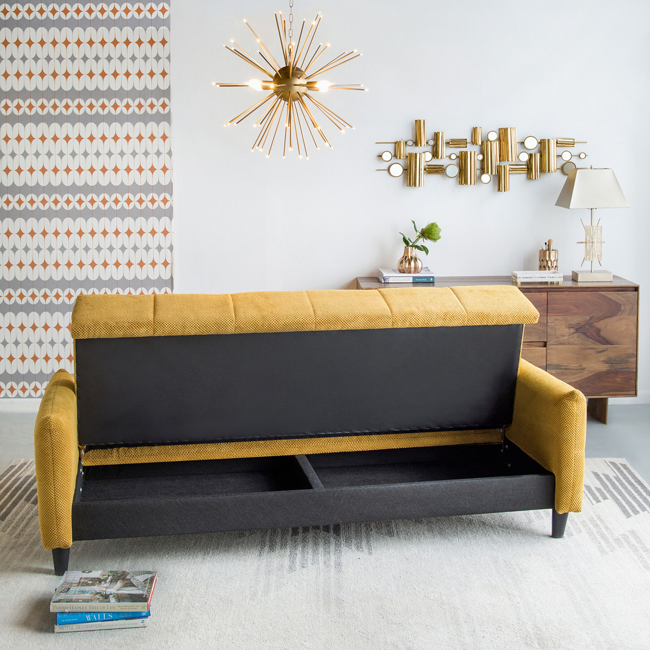 Large Biscuit Tufted Mustard Sofa