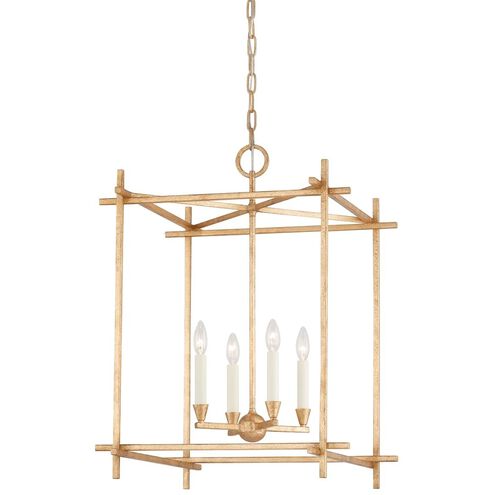 Huck 4 Light 22 inch Vintage Gold Leaf Pendant Ceiling Light