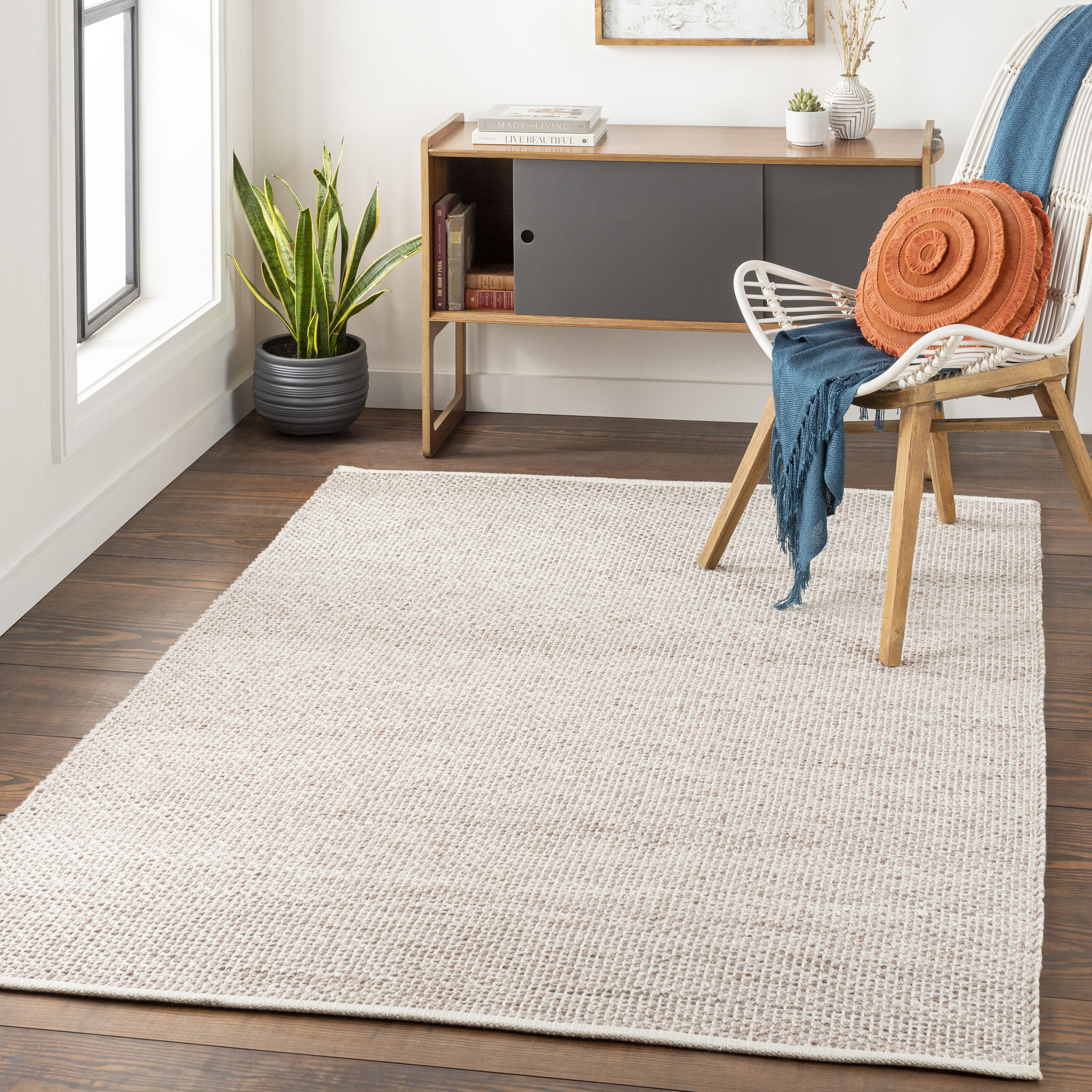 Azalea 120 X 96 inch Off-White/Charcoal Handmade Rug in 8 x 10, Rectangle