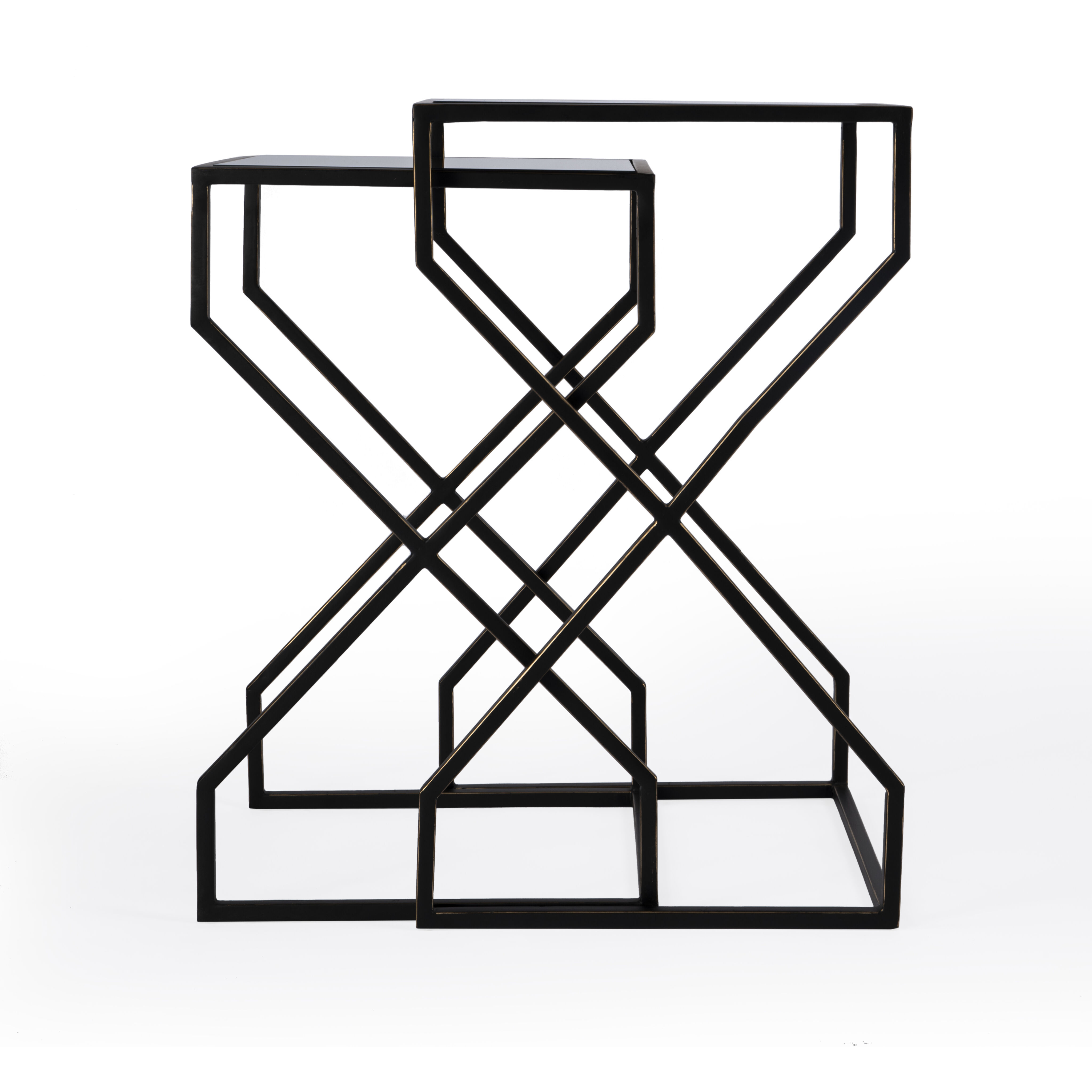 Demi Modern Mirrored Nesting Tables in Black