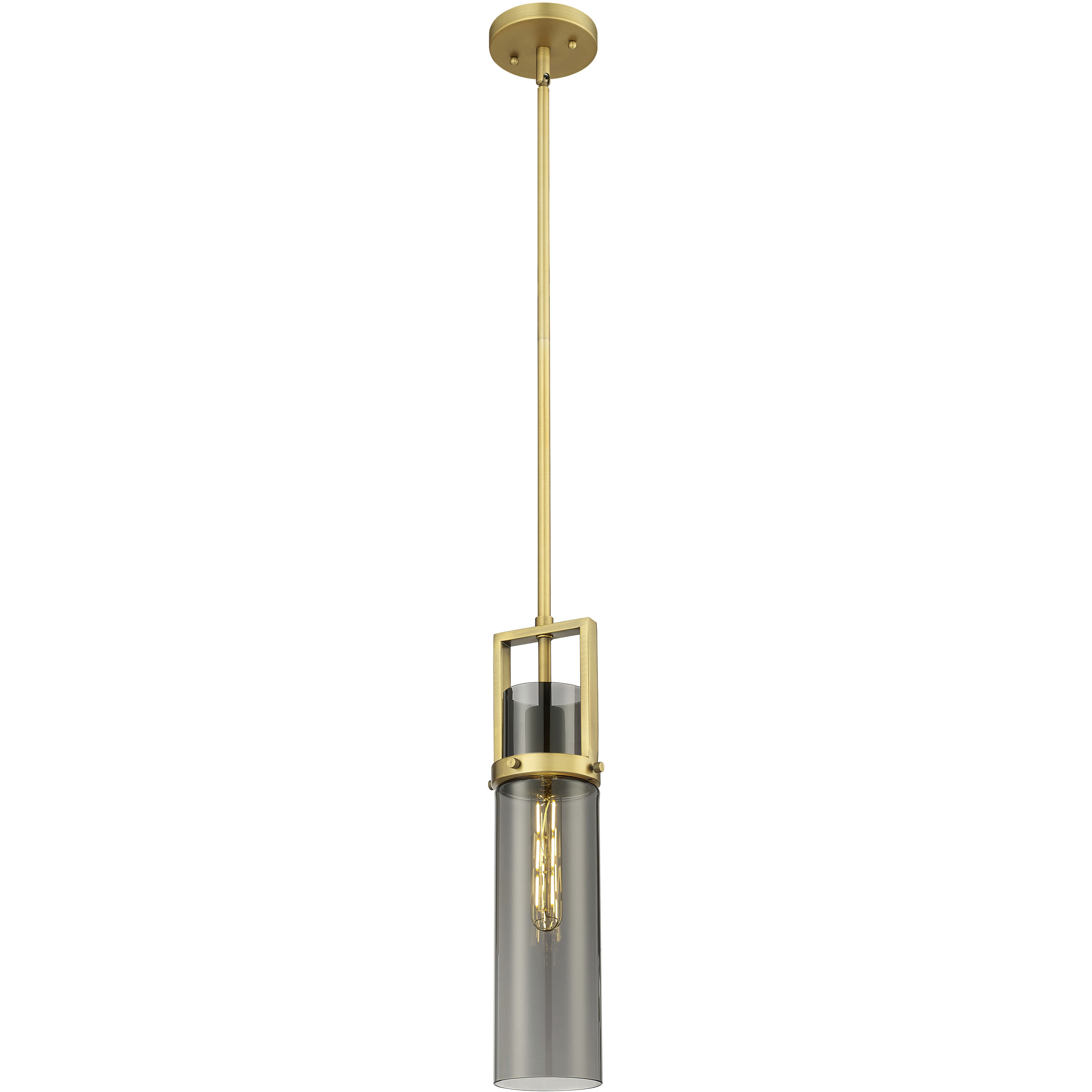 Utopia 1 Light 4.25 inch Brushed Brass Pendant Ceiling Light in Plated Smoke Glass