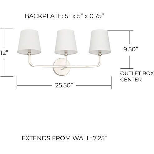 Dawson 3 Light 26 inch Polished Nickel Vanity Light Wall Light
