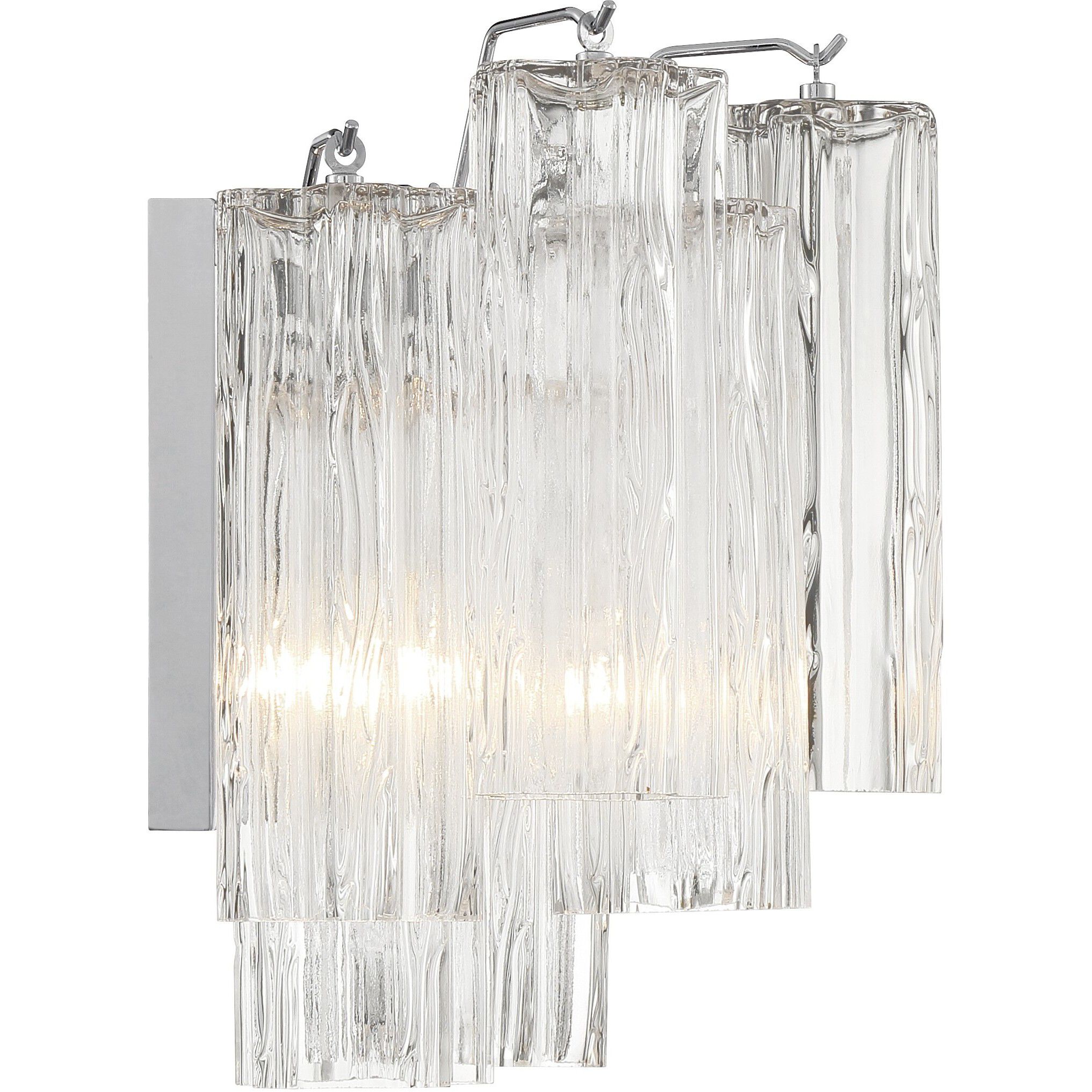 Addis Bath Wall Light in Polished Chrome, Tronchi Glass Clear