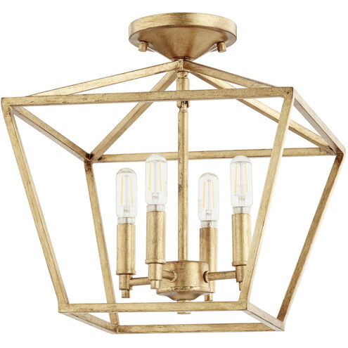 Gabriel 4 Light 13 inch Gold Leaf Semi Flush Mount Ceiling Light, Quorum Home
