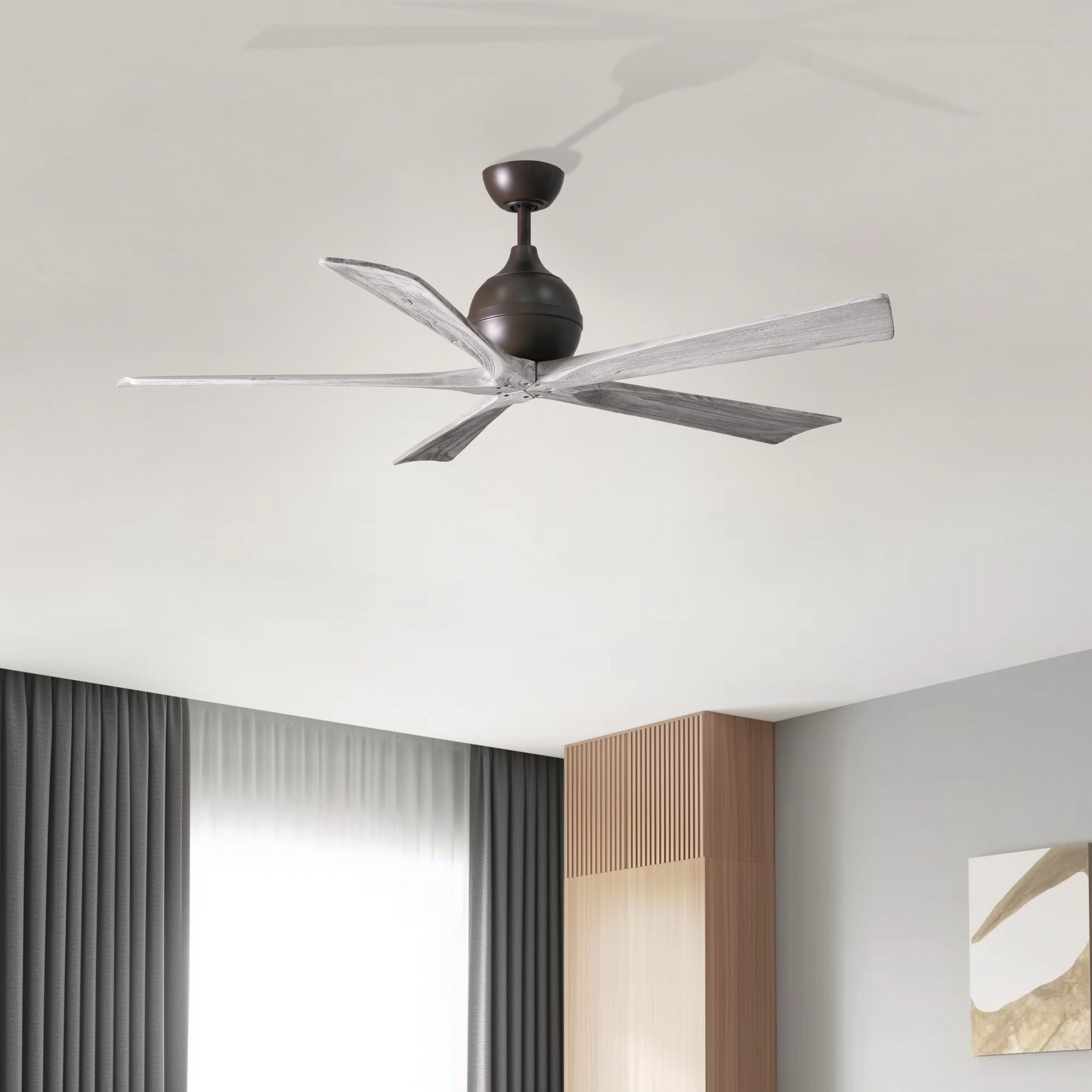 Atlas Irene-5 60 inch Textured Bronze with Barn Wood Tone Blades Paddle Fan, Paddle Fan