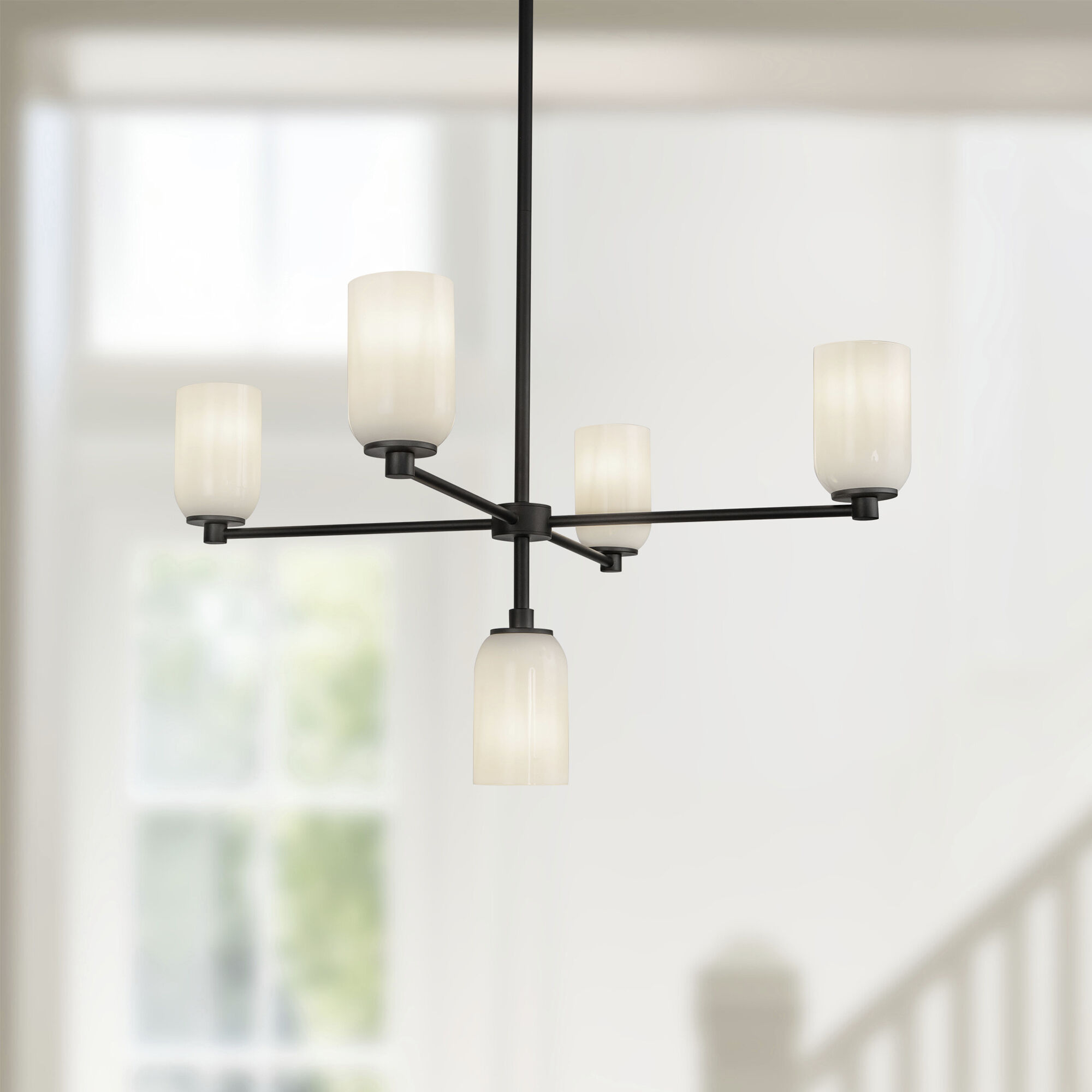 Nola 5 Light 30.63 inch Black/Glossy Opal Glass Chandelier Ceiling Light in Glossy Opal Glass Shade