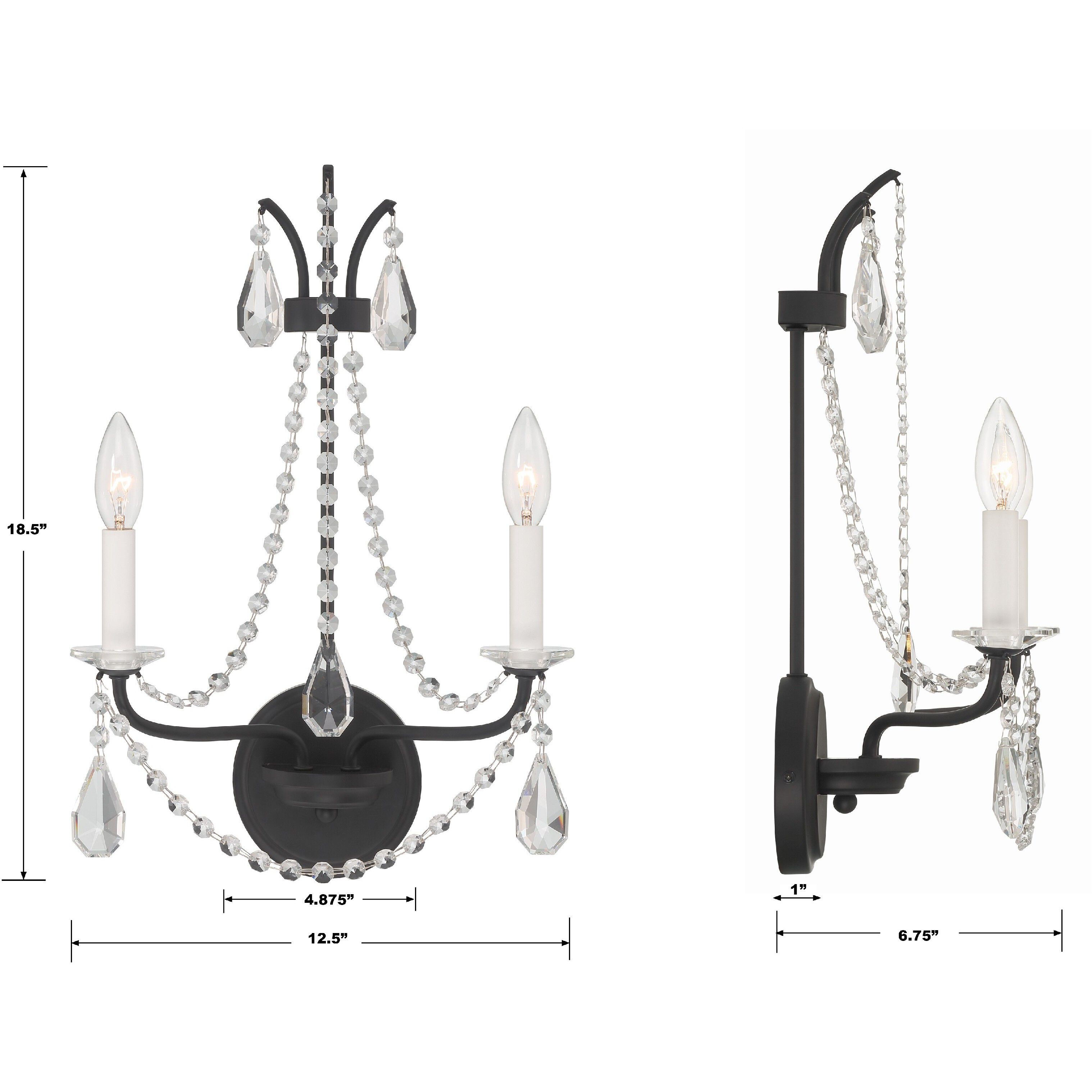 Karrington 2 Light 12.5 inch Matte Black Sconce Wall Light