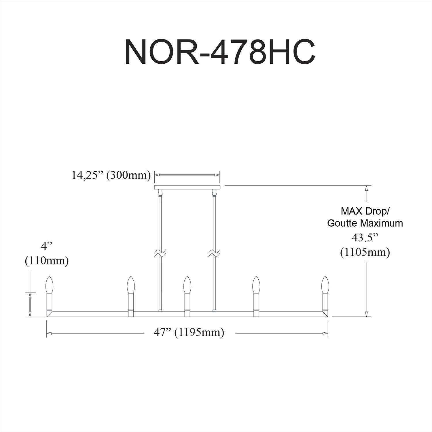 Nora 8 Light 47 inch Matte Black Horizontal Chandelier Ceiling Light
