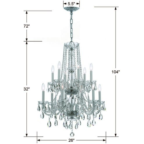 Traditional Crystal 12 Light 26 inch Polished Chrome Chandelier Ceiling Light in Clear Hand Cut