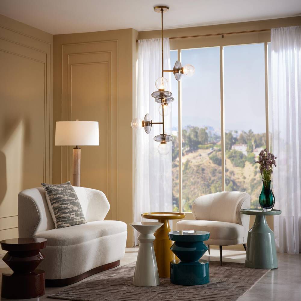 Pimpri 5 Light 24 inch Blue Smoke and Brushed Brass Chandelier Ceiling Light