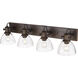 Hines 4 Light 34.5 inch Rubbed Bronze Bath Vanity Light Wall Light in Seeded Glass