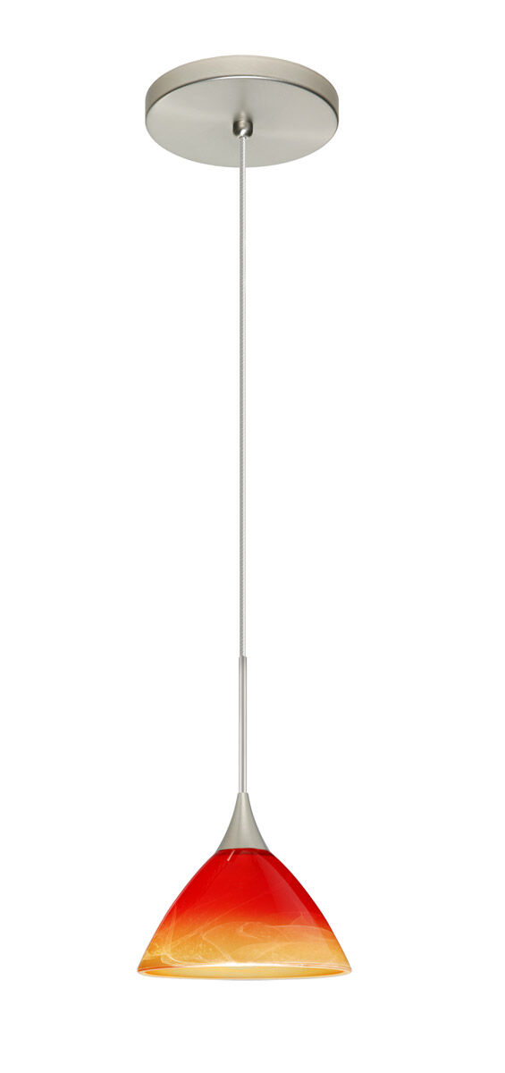Domi 1 Light Satin Nickel Pendant Ceiling Light in Solare Glass, Halogen
