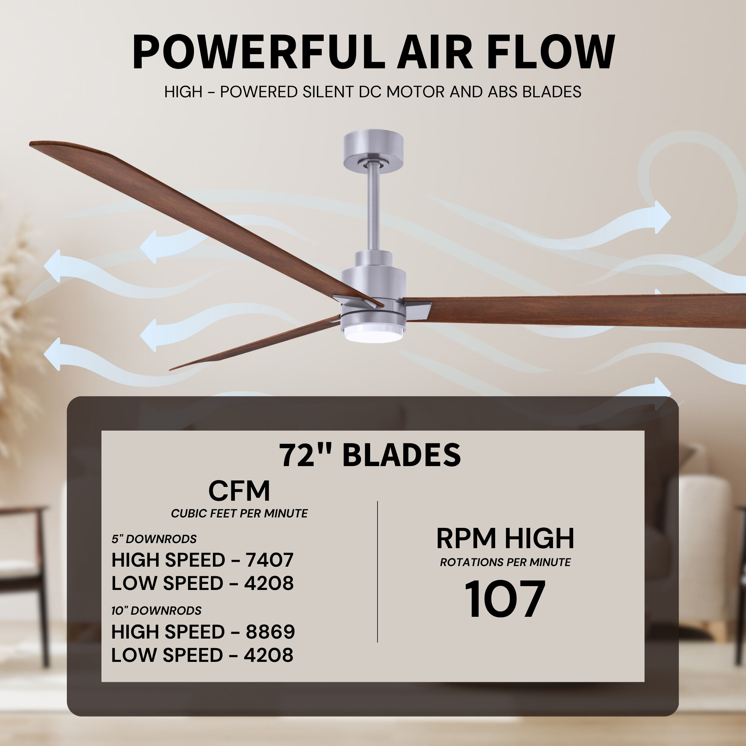 Atlas Alessandra - LK 72 inch Brushed Nickel with Walnut Tone Blades Ceiling Fan