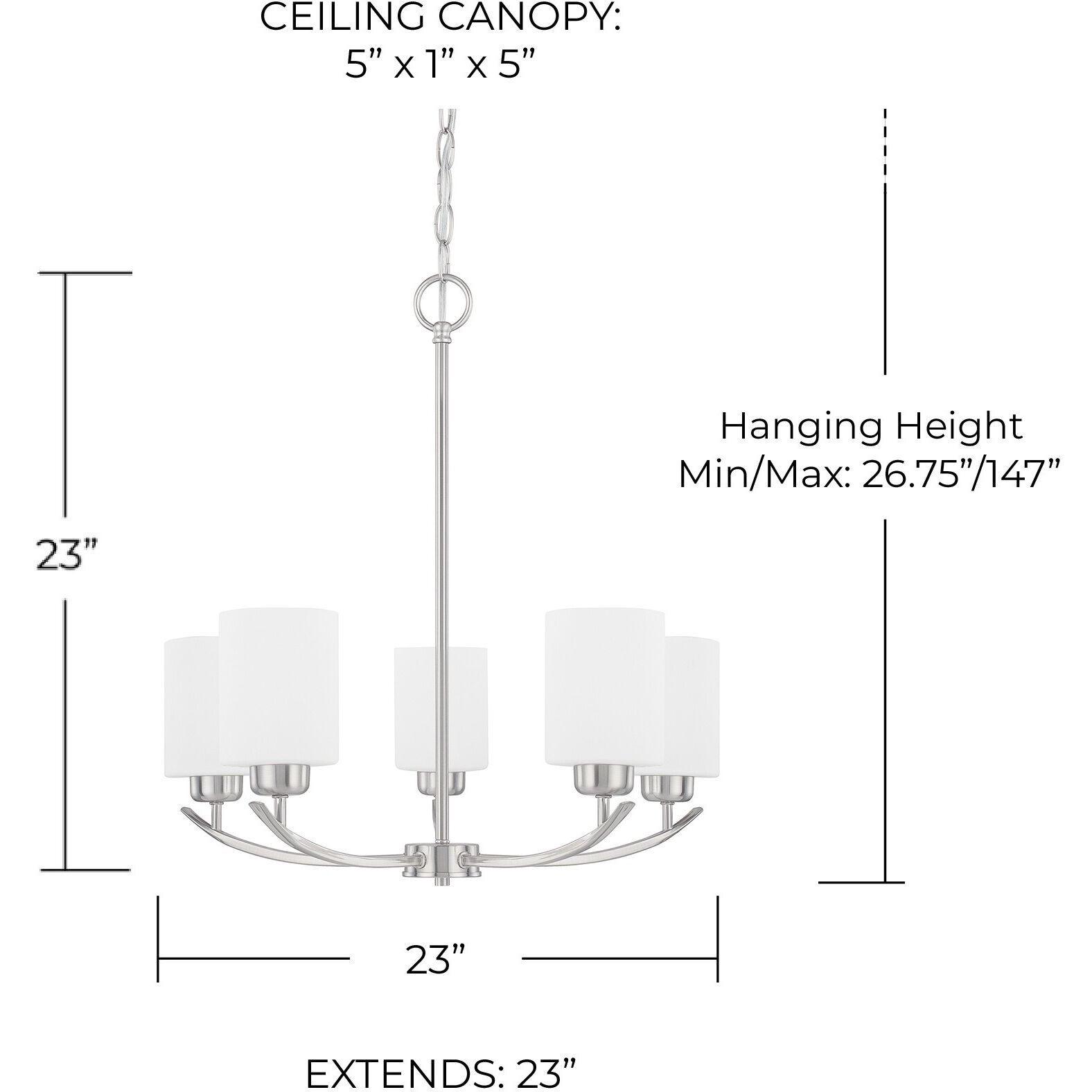 Dixon 5 Light 23 inch Brushed Nickel Chandelier Ceiling Light