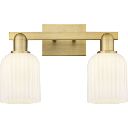 Downtown Urban Bridal Veil 2 Light 16 inch Brushed Brass Bath Vanity Light Wall Light in Gloss White Glass