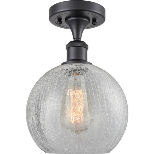 Ballston Athens LED 8 inch Matte Black Semi-Flush Mount Ceiling Light in Clear Crackle Glass, Ballston