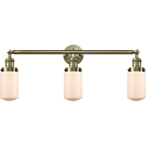 Franklin Restoration Dover 3 Light 31 inch Antique Brass Bath Vanity Light Wall Light in Incandescent, Matte White Glass, Franklin Restoration