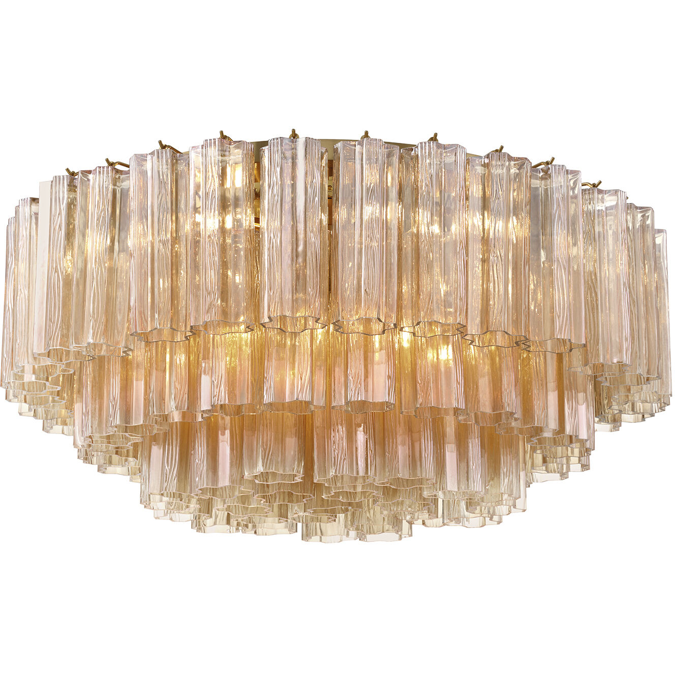 Addis 16 Light 32 inch Aged Brass Flush Ceiling Light in Tronchi Glass Amber