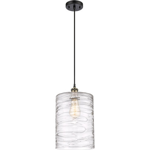 Ballston Cobbleskill LED 9 inch Black Antique Brass Mini Pendant Ceiling Light in Black Textured, Deco Swirl Glass