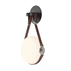 Derby LED 10.9 inch Black and Polished Nickel Sconce Wall Light in Leather British Brown/Hubbardton forge Branded Plate, Black/Polished Nickel
