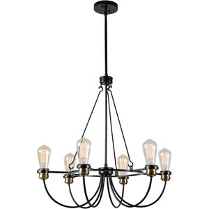 Damien 6 Light 24 inch Black With Plated Antique Brass Chandelier Ceiling Light