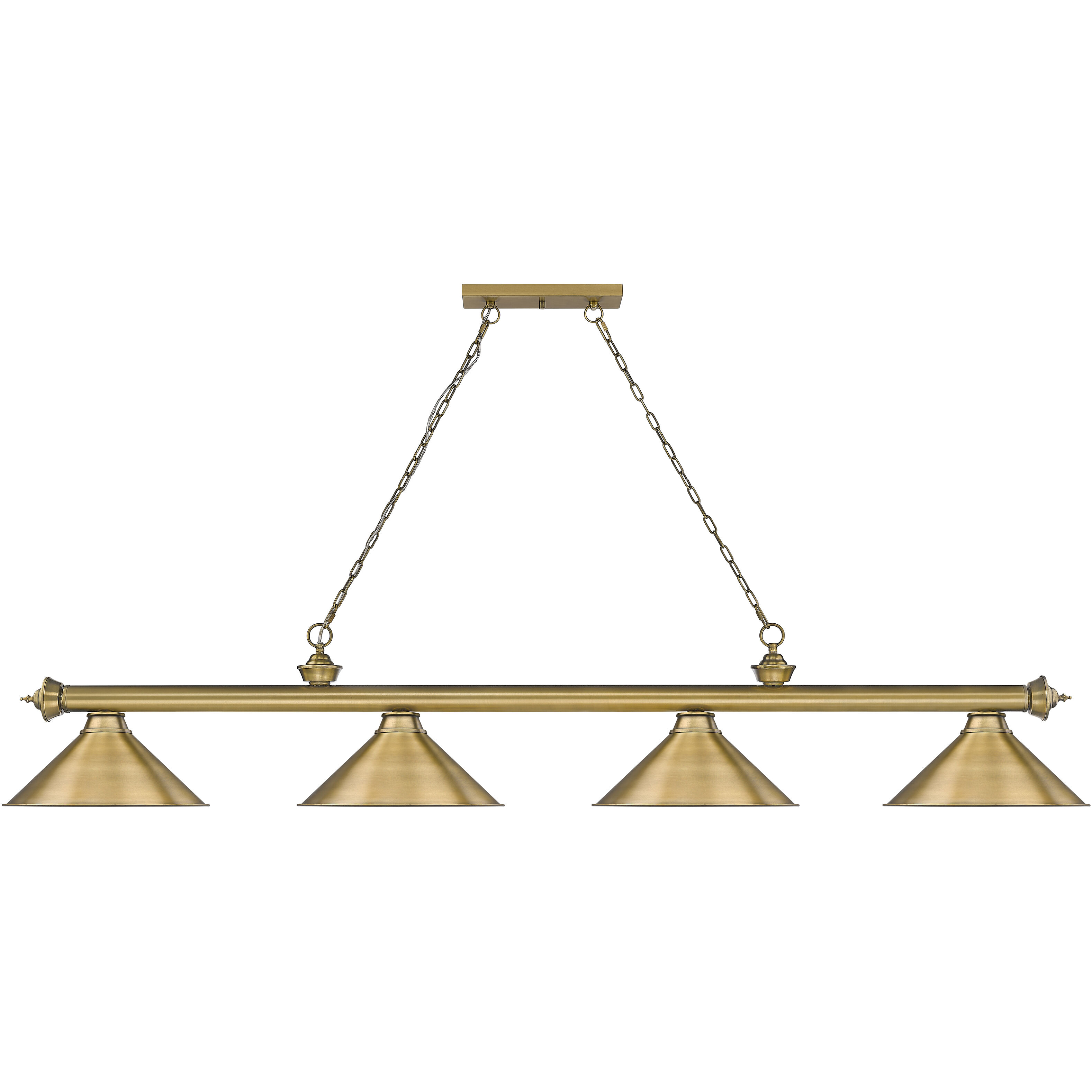 Cordon 4 Light 81.25 inch Rubbed Brass Billiard Ceiling Light in Rubbed Brass Metal