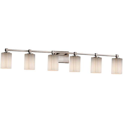 Limoges 6 Light 48.5 inch Brushed Nickel Vanity Light Wall Light in Pleats, Cylinder with Flat Rim, Incandescent