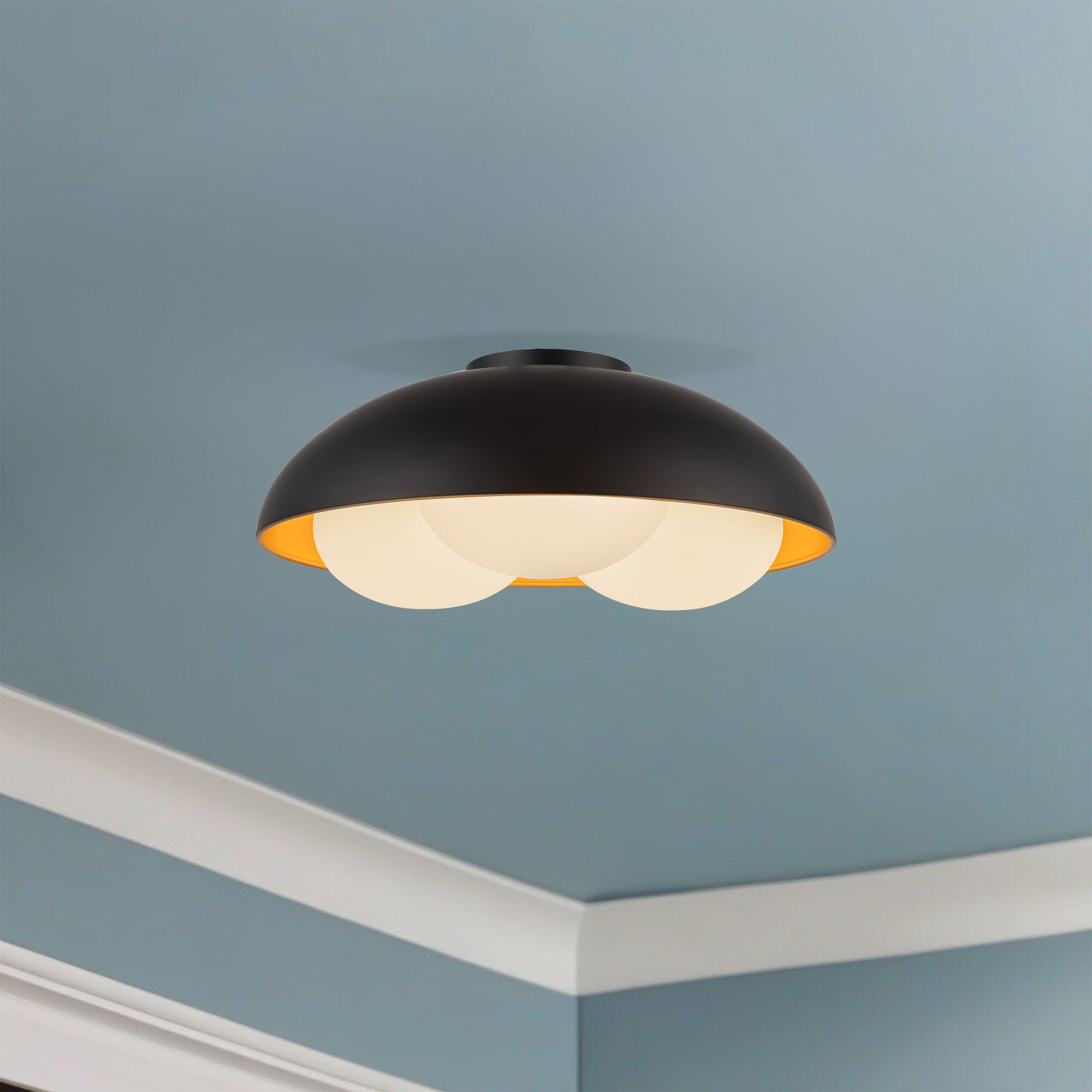 Alora Mood Robyn 3 Light 16 inch Matte Black/Opal Glass Flush Mount Ceiling Light