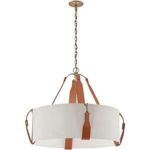 Saratoga 4 Light 31.9 inch Antique Brass Pendant Ceiling Light in Leather Chestnut, Flax, Large