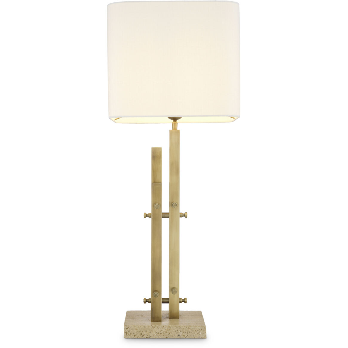 Destino 35.43 inch 40 watt Vintage Brass with Travertine Base Table Lamp Portable Light