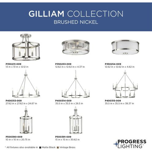 Gilliam 3 Light 10 inch Brushed Nickel Foyer Light Ceiling Light