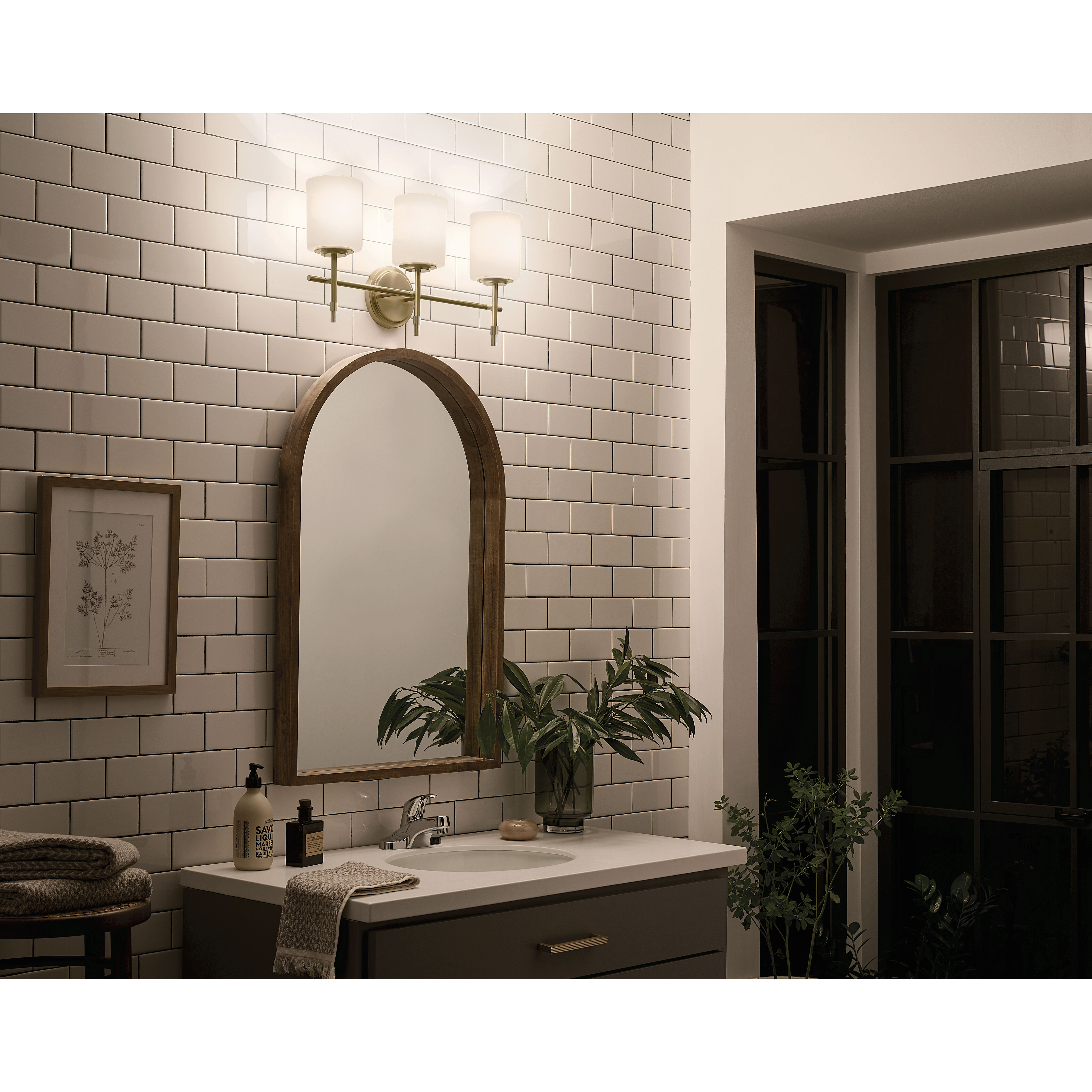 Ali 3 Light 23.25 inch Brushed Natural Brass Bath Vanity Light Wall Light