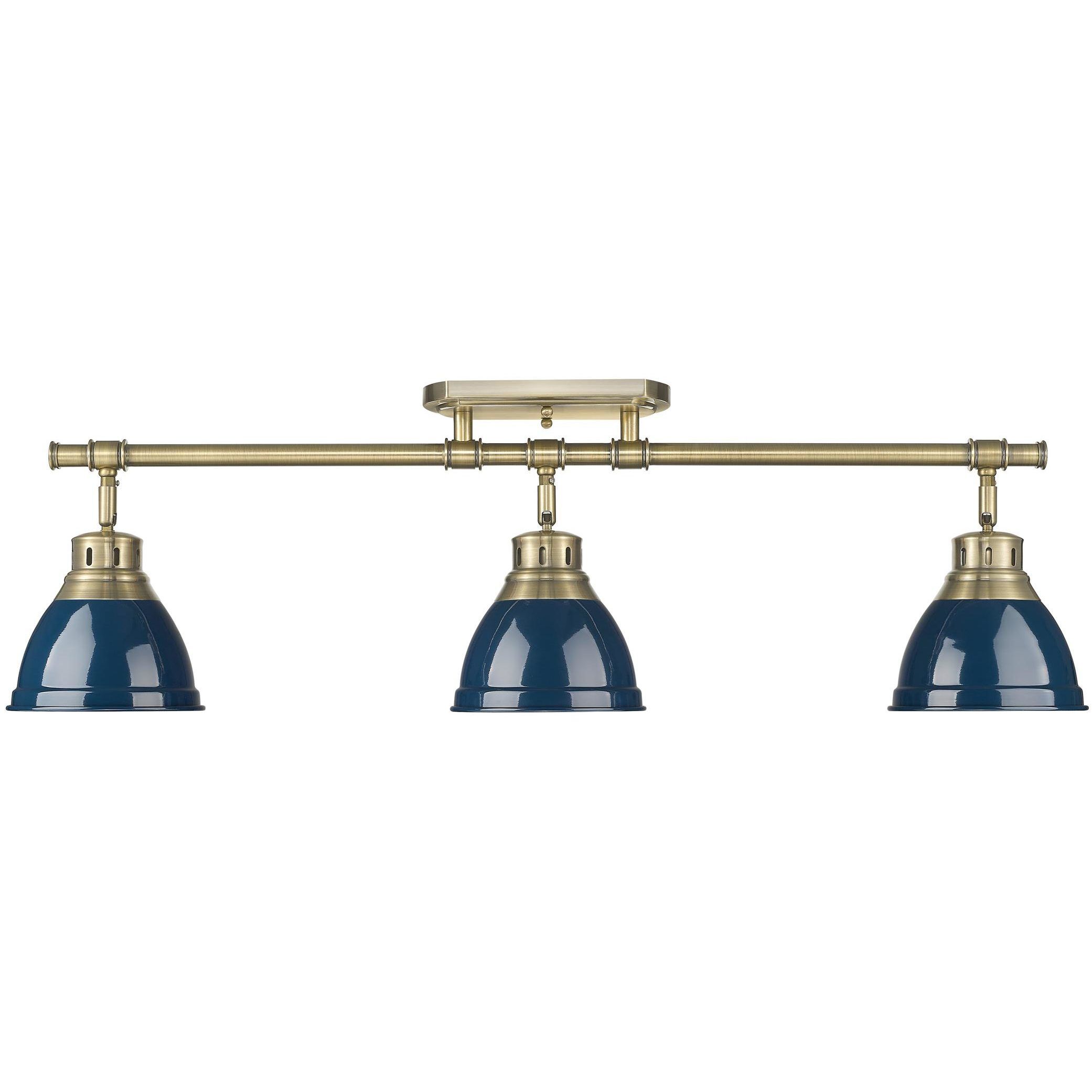 Yep Duncan 3 Light 35.38 inch Aged Brass Semi-Flush Mount Ceiling Light in Navy