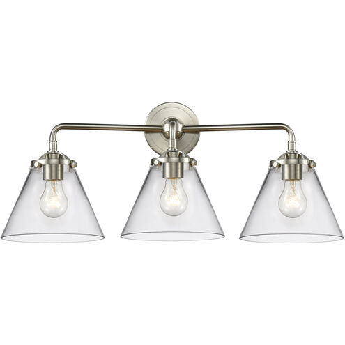 Nouveau Large Cone LED 26 inch Brushed Satin Nickel Bath Vanity Light Wall Light in Clear Glass, Nouveau