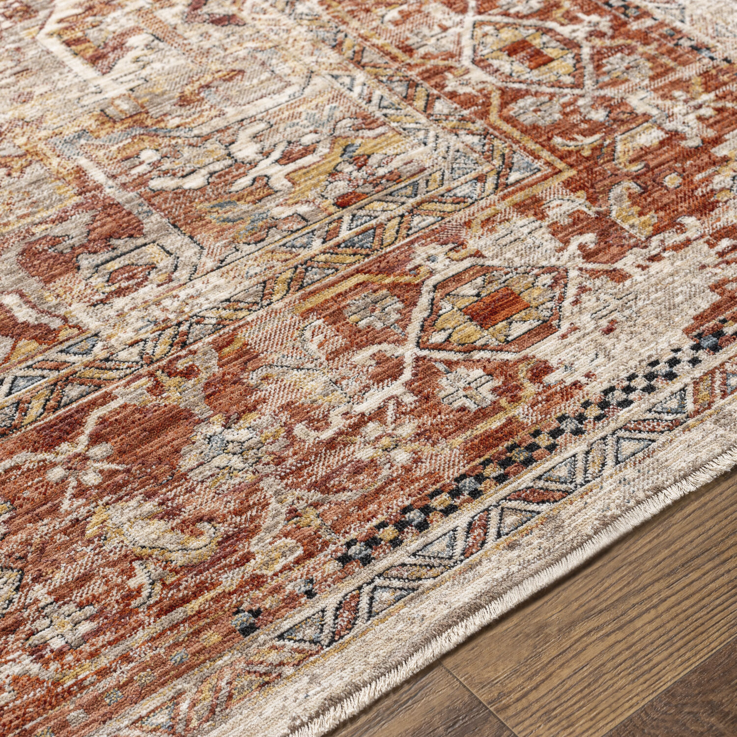 Aspendos 123 X 94 inch Brick Red Rug, Rectangle