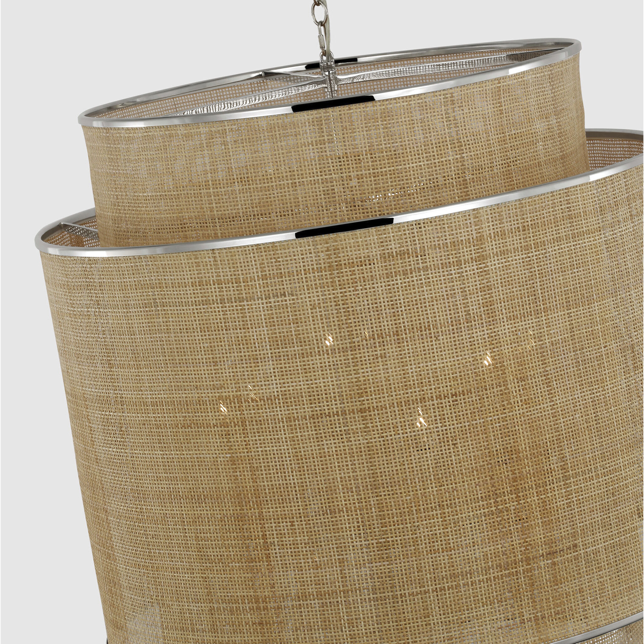Marie Flanigan Linley LED 30 inch Polished Nickel and Natural Rattan Caning Hanging Shade Ceiling Light, Extra Large