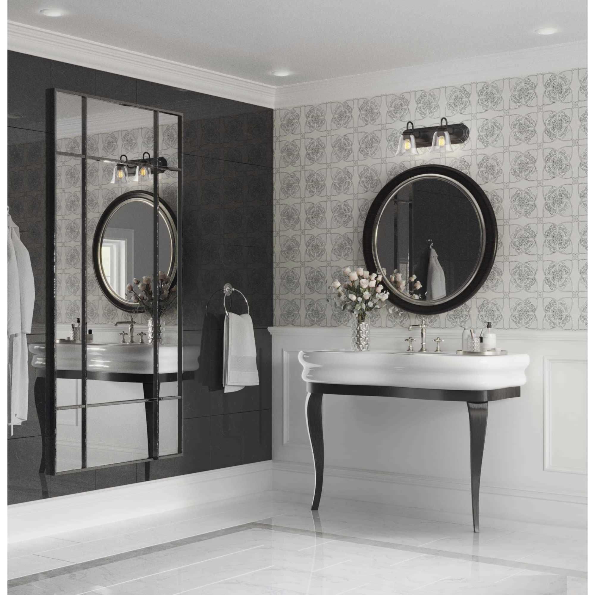 Clear Glass 2 Light 18 inch Matte Black Vanity Light Wall Light