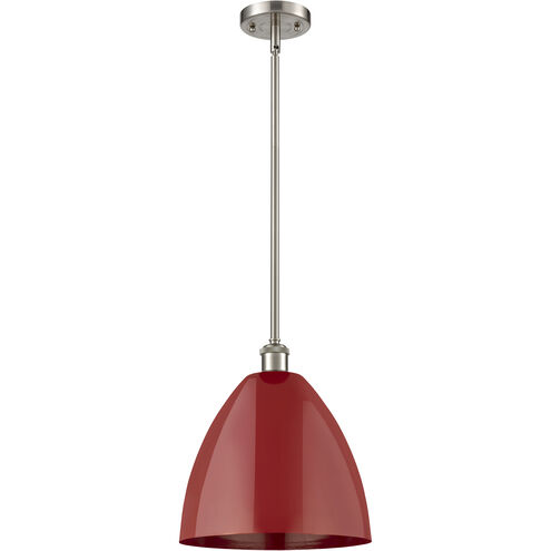 Ballston Plymouth Dome 1 Light 12 inch Brushed Satin Nickel Pendant Ceiling Light in Matte Red