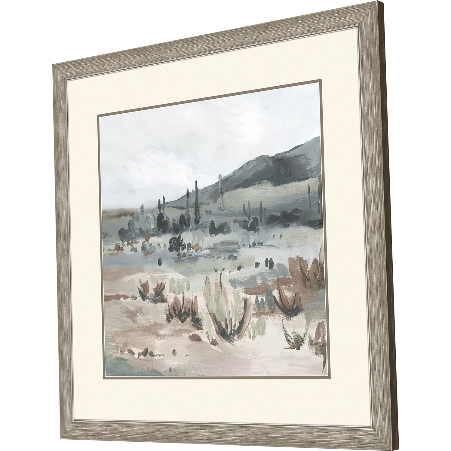 Blue Cactus Field Gray and Beige and Blue and Green Framed Art