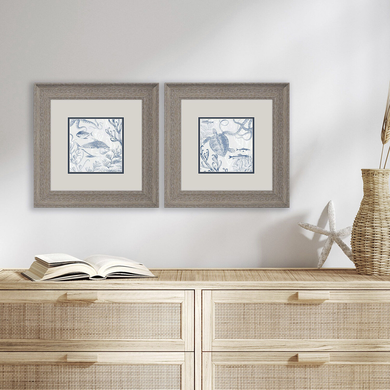 Seabed Scene Blue and Gray Framed Art, Propac
