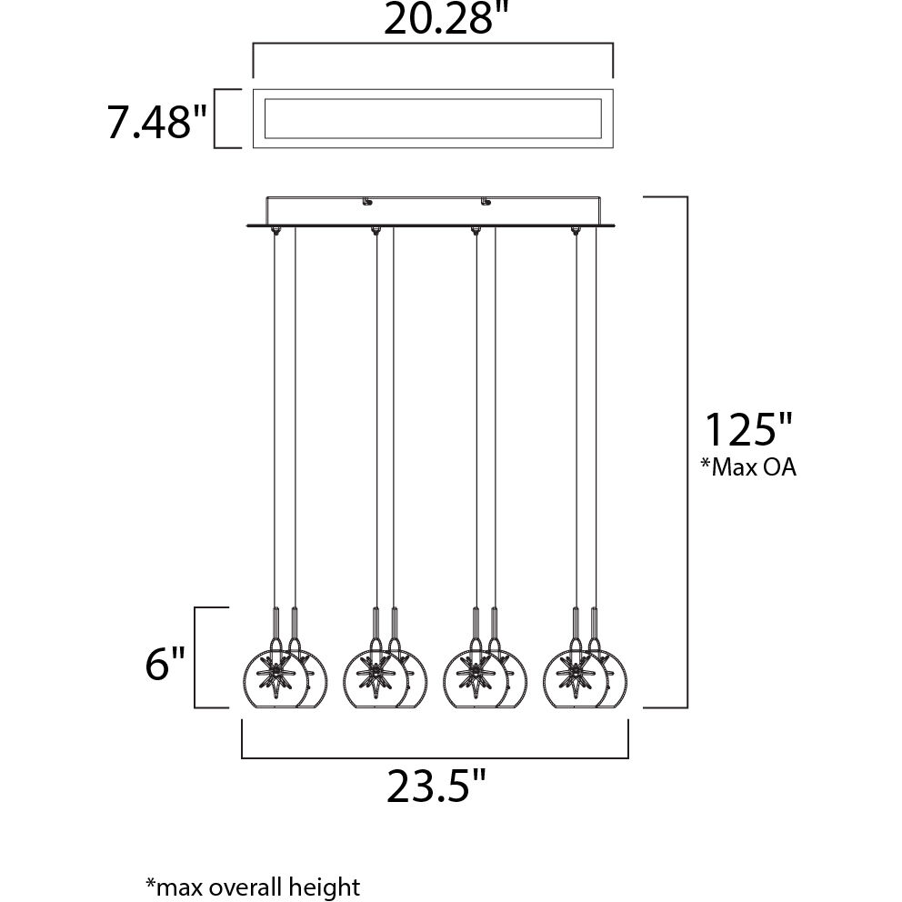 Starburst 8 Light 23.5 inch Polished Chrome Linear Pendant Ceiling Light