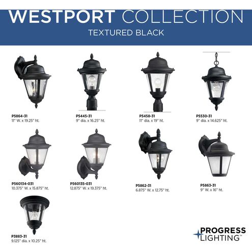 Westport 1 Light 16 inch Textured Black Outdoor Post Lantern in Clear Seeded, Small